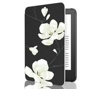 MoKo Étui Compatible avec 6" Kindle (11e Gén. - Version 2024/2022) & Version Internationale, Coque Légère avec Réveil/Sommeil Automatique pour Kindle 2024/2022 11e Gén., Noir + Magnolia Blanche