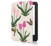 MoKo Étui Compatible avec 6" Kindle(11e Génération Version 2024/2022) & Version Internationale, Coque Légère avec Réveil/Sommeil Automatique pour Liseuse Kindle 2024 11e Gén., Tulipe