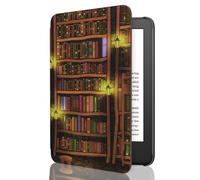 MoKo Étui Compatible avec 6" Kindle (11e Génération Version 2024/2022) & Version Internationale, Coque Légère avec Réveil/Sommeil Automatique pour Kindle 2024/2022 11e Gén., Bibliothèque rétro
