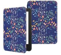 MoKo Étui Compatible avec 6" Kindle 11e Génération Version 2024/2022 & Version Internationale, Coque Légère avec Réveil/Sommeil Automatique pour Liseuse Kindle 2024 11e Gén., Fleurs sur Bleu