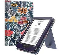 MoKo Étui Compatible avec 6" Kindle 11th Generation 2022/10th Gen 2019/8th Gen 2016, Coque de Protection avec Dragonne, Auto Réveil/Veille pour Kindle 11 2022, Fleuron à Feuilles Bleues