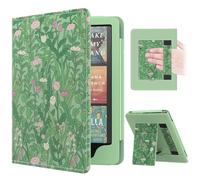 MoKo Étui Compatible avec 7"/6,8 Pouces Kindle Paperwhite(12e Gén. 2024/11e Gén. 2021), Coque de Protection avec Dragonne, Auto Réveil/Veille pour Kindle Paperwhite, Fleur Verte