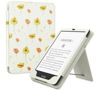 MoKo Étui Compatible avec 7"/6,8 Pouces Kindle Paperwhite(12e Gén. 2024/11e Gén. 2021), Coque de Protection avec Dragonne, Auto Réveil/Veille pour Kindle Paperwhite Édition Signature, Fleurs sur Blanc