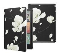 MoKo Étui Compatible avec 7"Kindle Paperwhite 12th Gen 2024&Kindle Colorsoft Signature Edition 2024,Coque de Protection Légère avec Auto Wake/Sleep pour Kindle Paperwhite 2024, Noir + Magnolia Blanche