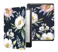 MoKo Étui Compatible avec 7" Kindle Paperwhite 12th Gen 2024&Kindle Colorsoft Signature Edition 2024, Coque de Protection légère en PU avec Auto Wake/Sleep pour Kindle Paperwhite 2024, Pivoine