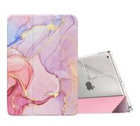 MoKo Étui Compatible avec iPad 9e Génération 2021/iPad 8ème Génération 2020/iPad 7ème Gén 2019, TPU Étui à Rabat avec Support Ultra-Mince avec Transparent Protecteur, Marbre Rose Clair Doré