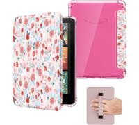 MoKo Étui pour 7" Kindle Paperwhite(12e Gén 2024) et Kindle Colorsoft 2024/2025 1re Gén, Coque ArrièRe Ultra Transparente en TPU Souple et Flexible avec Dragonne et Réveil/Sommeil, Rose de Printemps