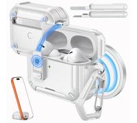 MoKo Étui pour AirPods Pro 2 avec Serrure, Compatible avec MagSafe, Support de Téléphone & Pop-up Automatique pour AirPods Pro 2e/1re Gén. Étui, Coque de Protection avec Kit de Nettoyage, Blanc