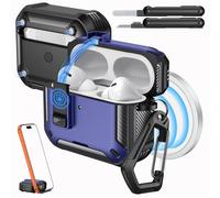 MoKo Étui pour AirPods Pro 2 avec Serrure, Compatible avec MagSafe, Support de Téléphone & Pop-up Automatique pour AirPods Pro 2e/1re Gén. Étui, Coque de Protection avec Kit de Nettoyage,Bleu + Noir