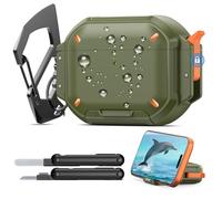 MoKo Étui pour AirPods Pro 3 avec Verrou et Crochet Métallique - Protection Étendue IP68 et de Niveau Militaire, Coque Rigide Résistante pour AirPods Pro 3ème Gén avec Kit de Nettoyage, Vert