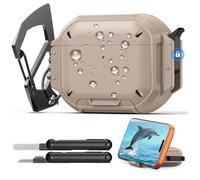 MoKo Étui pour AirPods Pro 3 avec Verrou et Crochet Métallique - Protection Étendue IP68 et de Niveau Militaire, Coque Rigide Résistante pour AirPods Pro 3ème Gén avec Kit de Nettoyage, Kaki