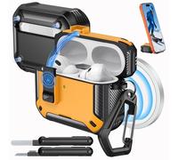 MoKo Étui pour AirPods Pro 3 avec Verrouillage 2025 - Compatible avec MagSafe, Support de Téléphone & Pop-up Auto pour Étui AirPod Pro 3e Gén, Coque de Protection avec Kit de Nettoyage, Noir + Jaune