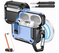 MoKo Étui pour AirPods Pro 3 avec Verrouillage 2025 - Compatible avec MagSafe, Support de Téléphone & Pop-up Auto pour Étui AirPod Pro 3, Coque de Protection avec Kit de Nettoyage, Bleu Clair + Noir