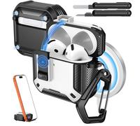 MoKo Étui pour AirPods Pro 4 avec Verrouillage 2024 -Compatible avec MagSafe, Support de Téléphone & Pop-up Auto pour Étui AirPods 4e Gén, Coque de Protection avec Kit de Nettoyage, Blanc + Noir