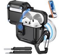 MoKo Étui pour AirPods Pro 4 avec Verrouillage 2024 -Compatible avec MagSafe, Support de Téléphone & Pop-up Auto pour Étui AirPods 4e Génération, Coque de Protection avec Kit de Nettoyage, Noir