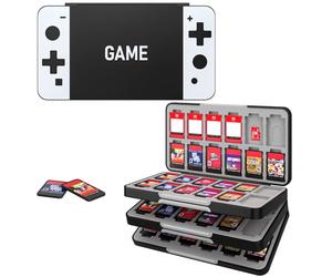 MoKo Étui pour Cartes de Jeu Compatible avec Nintendo Switch 2/Switch OLED 2021/Lite, Boîte de Rangement en Silicone avec 72 Fentes Protection Organisateur Rangement, Noir & Blanc