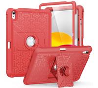 MoKo Étui pour iPad 10e génération 2022 11" avec porte-crayon, coque de protection intégrale double couche résistante aux chocs, protection d'écran intégrée et béquille pour iPad 10e génération, rouge