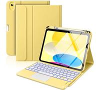 MoKo Étui pour iPad 11e/10e Génération avec Clavier 2025/2024, Rétroéclairage 7 Couleurs et Trackpad Multi-Touch, Étui Folio Détachable avec Support pour Crayon, Jaune Clair