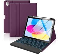 MoKo Étui pour iPad 11e/10e Génération avec Clavier 2025/2024, Rétroéclairage 7 Couleurs et Trackpad Multi-Touch, Étui Folio Détachable avec Support pour Crayon, Violet Sombre