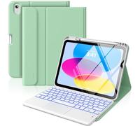 MoKo Étui pour iPad 11e/10e Génération avec Clavier 2025/2024, Rétroéclairage 7 Couleurs et Trackpad Multi-Touch, Étui Folio Détachable avec Support pour Crayon, Vert
