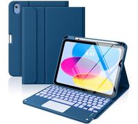 MoKo Étui pour iPad 11e/10e Génération avec Clavier 2025/2024, Rétroéclairage 7 Couleurs et Trackpad Multi-Touch, Étui Folio Détachable avec Support pour Crayon, Bleu Marine Foncé
