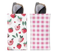 MoKo Étui pour Lunettes de Soleil, (Lot de 2) Lunettes de Poche Portable, Sac Souple de Lunettes Boitier Lunettes Portable Voyage pour Les Femmes avec Un Chiffon de Nettoyage, Fraises + Plaid