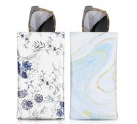 MoKo Étui pour Lunettes de Soleil, (Lot de 2) Lunettes de Poche Portable, Sac Souple de Lunettes Boitier Lunettes Portable Voyage pour les Femmes avec Un Chiffon de Nettoyage, Marbre + Fleurs Bleues