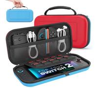 MoKo Étui pour Nintendo Switch 2 (2025), Housse Rigide de Protection Grande Capacité avec 10 Cartouches de Jeux, Pochette de Transport Boîtier pour Switch 2 2025 et Accessoires, Rouge & Bleu