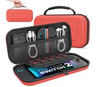 MoKo Étui pour Nintendo Switch 2 (2025), Housse Rigide de Protection Grande Capacité avec 10 Cartouches de Jeux, Pochette de Transport Boîtier pour Switch 2 2025 et Accessoires, Rouge Orange