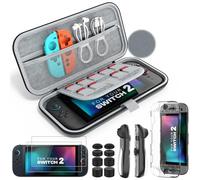 MoKo Étui pour Nintendo Switch 2 (2025), Kit d'accessoires Switch 2 14 en 1 avec Pochette, Coque PC Transparente, Housse JoyCon TPU, 2 Verre Trempé HD et 8 Poignées pour Pouce, Gris