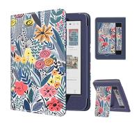 MoKo Étui pour Tolino Shine Color/Shine 5(2024)/4(2022) et Kobo Clara Colour/BW/2E 6",Coque Fine en PU avec Mise en Veille/Réveil Auto,Emplacement pour Carte,Dragonne et Support Pliable,Fleuron bleues