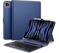 MoKo Étui Qwert Clavier Universel Compatible avec 9",9.7",10.1",10.2",10.4",10.5",10.9",11" Tablette, Coque Clavier Bluetooth sans Fil Amovible et Support de Stylet pour iPad Fire Pixel, Marine Bleu