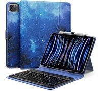 MoKo Étui Qwert Clavier Universel Compatible avec 9",9.7",10.1",10.2",10.4",10.5",10.9",11" Tablette, Coque Clavier Bluetooth sans Fil Amovible et Support de Stylet pour iPad Fire Pixel, Étoile Bleue