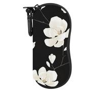 MoKo Étui Souple pour Lunettes de Soleil,Étui Ultra Léger de Rangement en Néoprène avec Fermeture à Glissière et Clip de Ceinture pour Lunettes,Cadres,Crayon,Cartes, Noir + Magnolia Blanche