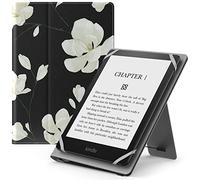 MoKo Étui Universel pour 6" 6.8" 7" Kindle eReaders Fire Tablette-Kindle/Kobo/Voyaga/Lenovo/Sony Kindle E-Book E-Reader Tablette, Coque en PU avec Support Réglable et Dragonne, Noir + Magnolia Blanche