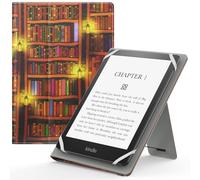MoKo Étui Universel pour 6" 6.8" 7" Kindle eReaders Fire Tablette - Kindle/Kobo/Voyaga/Lenovo/Sony Kindle E-Book E-Reader Tablette, Coque en PU avec Support Réglable et Dragonne, Bibliothèque rétro