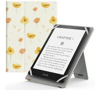 MoKo Étui Universel pour 6" 6.8" 7" Kindle eReaders Fire Tablette - Kindle/Kobo/Voyaga/Lenovo/Sony Kindle E-Book E-Reader Tablette, Coque en PU avec Support Réglable et Dragonne, Fleur sur Blanc
