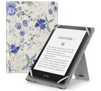 MoKo Étui Universel pour 6" 6.8" 7" Kindle eReaders Fire Tablette - Kindle/Voyaga/Lenovo/Sony Kindle E-Book E-Reader Tablette, Coque en PU avec Support Réglable et Dragonne, Blanc & Bleu