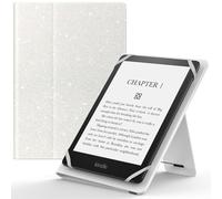 MoKo Étui universel pour liseuse de 6 à 7" Compatible avec Kindle, Kobo, Voyaga, Lenovo, Sony E-Book Tablet - Housse portefeuille en cuir PU avec dragonne, béquille - Blanc pailleté