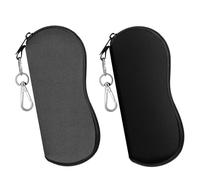 MoKo Étuis à Lunettes, Lot de 2 Pochette à Lunettes de Soleil en Néoprène avec Crochet Portable, Étui pour Lunettes à Fermeture Éclair Anti-rayures pour Homme Femme, Noir & Gris
