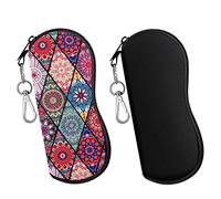 MoKo Étuis à Lunettes, Lot de 2 Pochette à Lunettes de Soleil en Néoprène avec Crochet Portable, Étui Souple pour Lunettes à Fermeture Éclair Anti-Rayures pour Homme Femme - Noir + Mandala Diamant