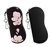 MoKo Étuis à Lunettes, Lot de 2 Pochette à Lunettes de Soleil en Néoprène avec Crochet Portable, Étui pour Lunettes à Fermeture Éclair Anti-rayures pour Homme Femme - Noir + Orchidée Noire et Blanche