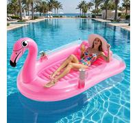 MoKo Flamant Rose Gonflable pour Bain de Soleil en Piscine, 200×125 cm Lit de Bain de Soleil Gonflable avec Porte-gobelets & Coussin, Matelas Flottant pour Bronzage pour Jardin Lac Plage, Rose