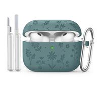 MoKo for AirPods Pro 3 Case Cover with Cleaner Kit, Cute Flower Engraved Case for Apple AirPods Pro 3rd Gen 2025, Silicone Protective Shockproof Cover with Keychain, Vert