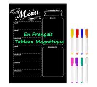 MoKo Français Tableau Magnetique Frigo, A3 Planning Frigo Magnetique pour Réfrigérateur avec 8 Craies Liquides Colorées, 40 cm x 30 cm Planifier Les Repas Familiaux, Listes De Courses - Noir