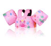 MoKo Gilet de Bain Enfant, Brassard de Natation de Dessin Animé avec Boucle en D et Sifflet d'urgence, Équipement de Natation pour Petits Filles Garçons, (20-30-40-50 lbs), Crabe Rose