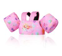 MoKo Gilet de Bain Enfant, Brassard de Natation de Dessin Animé avec Boucle en D et Sifflet d'urgence, Équipement de Natation pour Petits Filles Garçons, (20-30-40-50 lbs), Sirène Rose