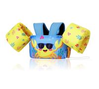 MoKo Gilet de Bain Enfant, Brassard de Natation de Dessin Animé avec Boucle en D et Sifflet d'urgence, Équipement de Natation pour Petits Filles Garçons, (20-30-40-50 lbs), Bleu Ciel Crabe Jaune