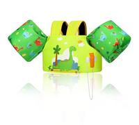 MoKo Gilet de Bain Enfant, Brassard de Natation de Dessin Animé avec Boucle en D et Sifflet d'urgence, Équipement de Natation pour Petits Filles Garçons, (20-30-40-50 lbs), Dinosaure Vert Jaunâtre