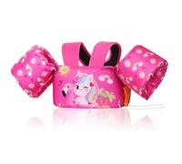 MoKo Gilet de Bain Enfant, Brassard de Natation de Dessin Animé avec Boucle en D et Sifflet d'urgence, Équipement de Natation pour Petits Filles Garçons, (20-50 lbs), Rose Foncé Bouée et Licorne
